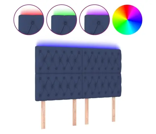 Gultas Galvgalis Ar Led, 160X7X118/128 Cm, Zils Audums Vidaxl