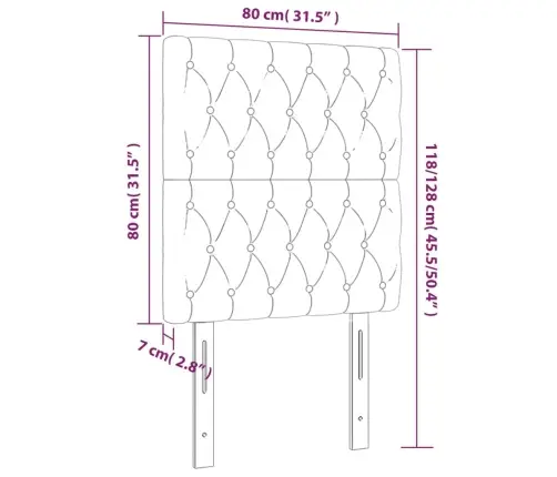 Gultas Galvgalis Ar Led, 80X7X118/128 Cm, Gaiši Pelēks Samts Vidaxl