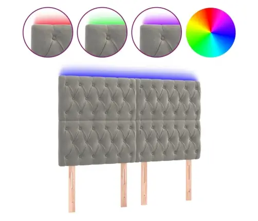 Gultas Galvgalis Ar Led, 160X7X118/128 Cm, Gaiši Pelēks Samts Vidaxl