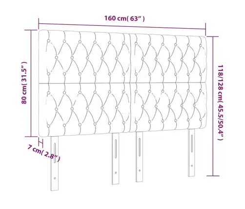Gultas Galvgalis Ar Led, 160X7X118/128 Cm, Tumši Zils Samts Vidaxl