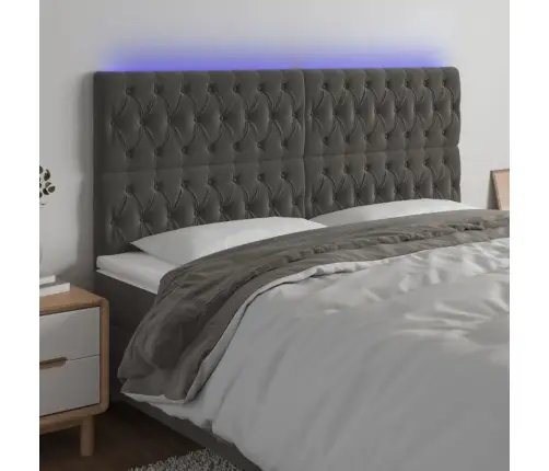 Galvūgalis Su Led, Tamsiai Pilkas, 180X7X118/128cm Aksomas