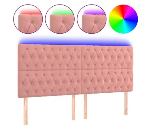 Gultas Galvgalis Ar Led, 180X7X118/128 Cm, Rozā Samts Vidaxl