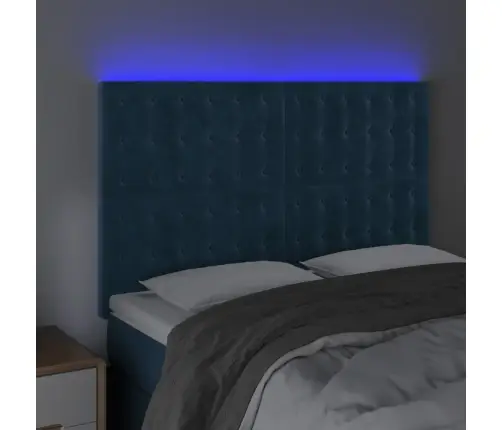 Gultas Galvgalis Ar Led, 144X5X118/128 Cm, Tumši Zils Samts Vidaxl
