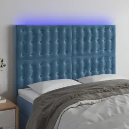 Gultas Galvgalis Ar Led, 144X5X118/128 Cm, Tumši Zils Samts Vidaxl