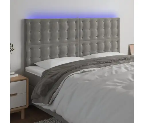 Gultas Galvgalis Ar Led, 160X5X118/128 Cm, Gaiši Pelēks Samts Vidaxl