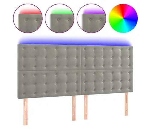 Gultas Galvgalis Ar Led, 180X5X118/128 Cm, Gaiši Pelēks Samts Vidaxl Gultas Galvgalis Ar Led, 180X5X118/128 Cm, Gaiši Pelēks Samts Vidaxl