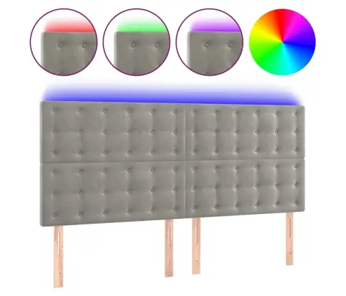 Gultas Galvgalis Ar Led, 200X5X118/128 Cm, Gaiši Pelēks Samts Vidaxl