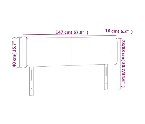 Gultas Galvgalis Ar Led, 147X16X78/88 Cm, Krēmkrāsas Audums Vidaxl