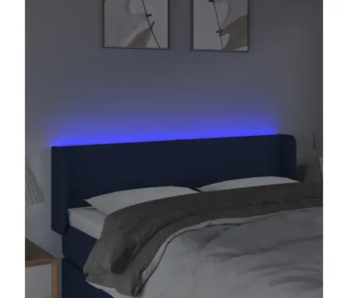 Gultas Galvgalis Ar Led, 147X16X78/88 Cm, Zils Audums Vidaxl Gultas Galvgalis Ar Led, 147X16X78/88 Cm, Zils Audums Vidaxl