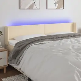 Gultas Galvgalis Ar Led, 163X16X78/88 Cm, Krēmkrāsas Audums Vidaxl