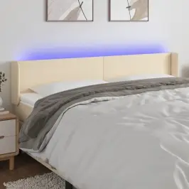 Gultas Galvgalis Ar Led, 203X16X78/88 Cm, Krēmkrāsas Audums Vidaxl
