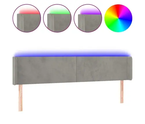 Gultas Galvgalis Ar Led, 183X16X78/88 Cm, Gaiši Pelēks Samts Vidaxl