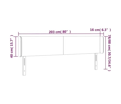 Gultas Galvgalis Ar Led, 203X16X78/88 Cm, Tumši Zils Samts Vidaxl