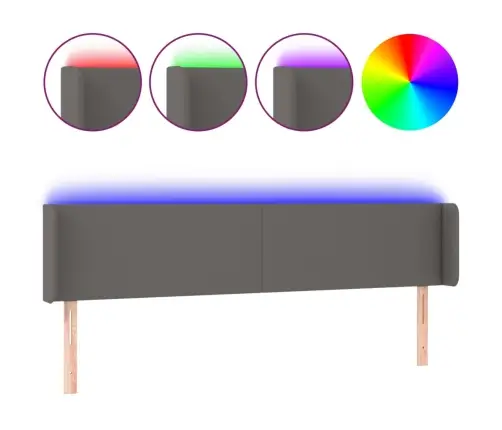 Gultas Galvgalis Ar Led, 203X16X78/88 Cm, Pelēka Mākslīgā Āda Vidaxl