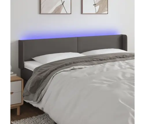 Gultas Galvgalis Ar Led, 203X16X78/88 Cm, Pelēka Mākslīgā Āda Vidaxl