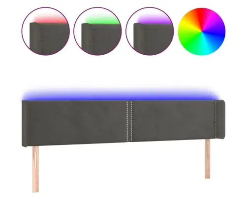 Galvūgalis Su Led, Tamsiai Pilkas, 183X16X78/88cm Aksomas