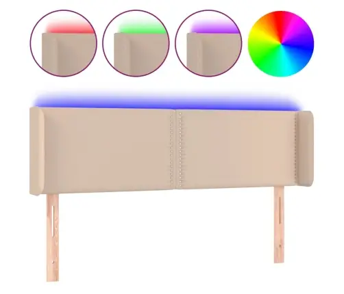 Gultas Galvgalis Ar Led, 147X16X78/88 Cm, Kapučīno Mākslīgā Āda Vidaxl