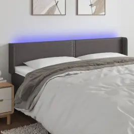 Gultas Galvgalis Ar Led, 183X16X78/88 Cm, Pelēka Mākslīgā Āda Vidaxl