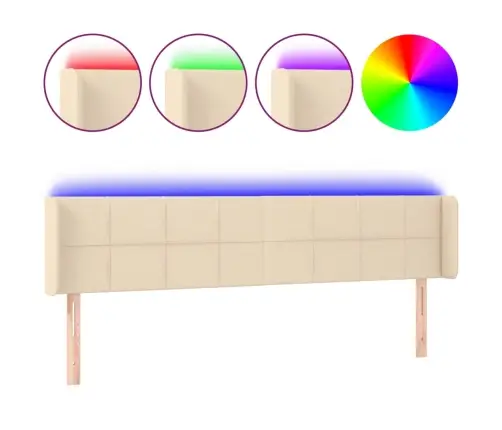 Gultas Galvgalis Ar Led, 203X16X78/88 Cm, Krēmkrāsas Audums Vidaxl