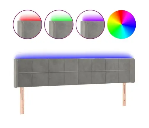 Gultas Galvgalis Ar Led, 183X16X78/88 Cm, Gaiši Pelēks Samts Vidaxl