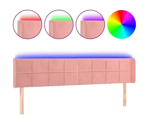 Gultas Galvgalis Ar Led, 203X16X78/88 Cm, Rozā Samts Vidaxl