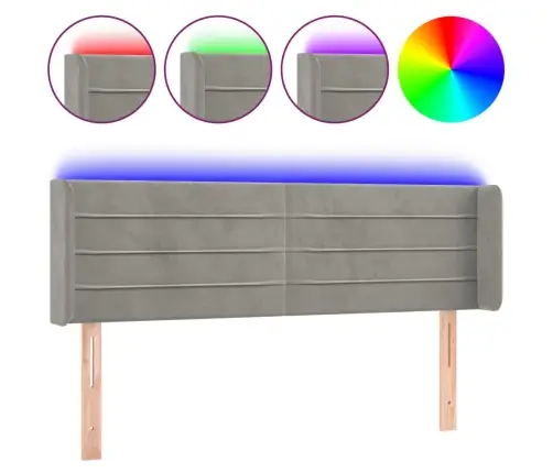 Gultas Galvgalis Ar Led, 147X16X78/88 Cm, Gaiši Pelēks Samts Vidaxl