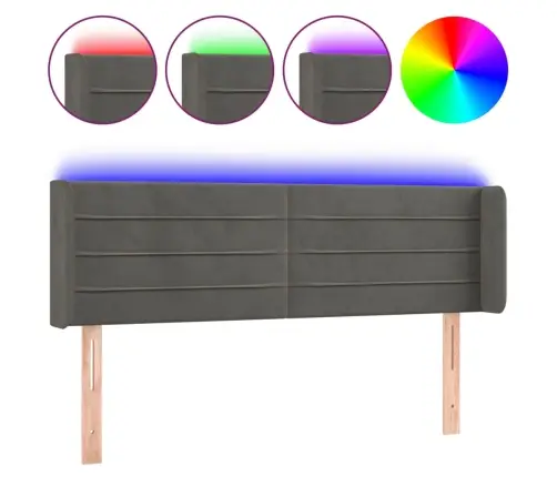 Gultas Galvgalis Ar Led, 147X16X78/88 Cm, Tumši Pelēks Samts Vidaxl