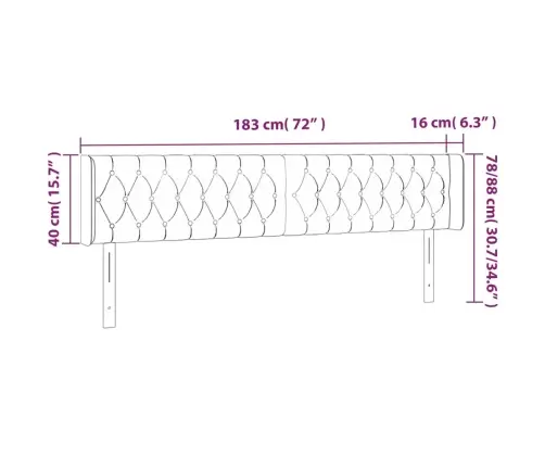 Gultas Galvgalis Ar Led, 183X16X78/88 Cm, Krēmkrāsas Audums Vidaxl