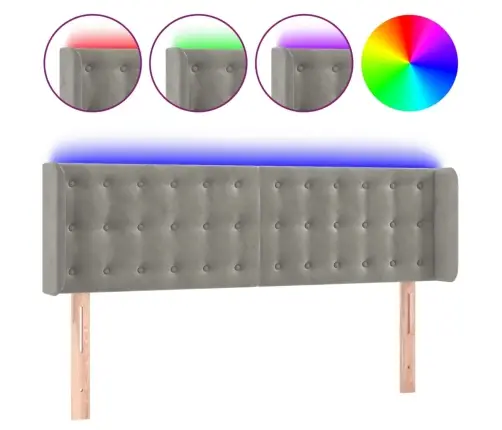 Galvūgalis Su Led, Šviesiai Pilkas, 147X16X78/88cm Aksomas