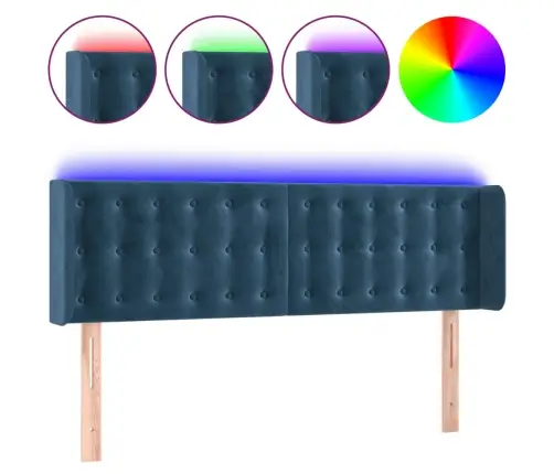 Galvūgalis Su Led, Tamsiai Mėlynas, 147X16X78/88cm Aksomas