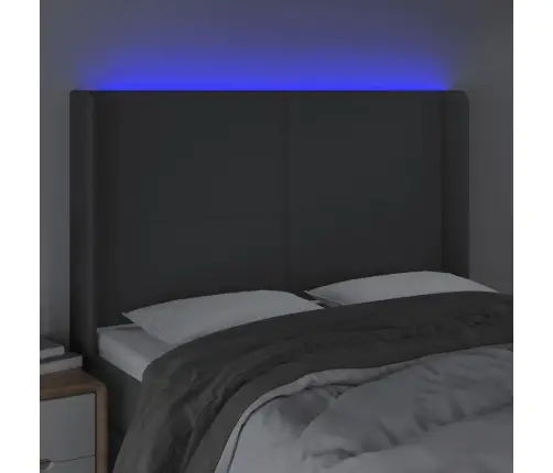 Gultas Galvgalis Ar Led, 147X16X118/128 Cm, Tumši Pelēks Audums Vidaxl