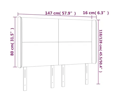 Led-Voodipeats, Kreemjas, 147X16X118/128 cm Kangas