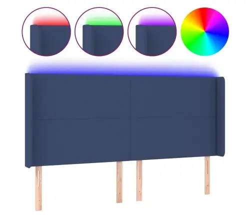 Gultas Galvgalis Ar Led, 183X16X118/128 Cm, Zils Audums Vidaxl