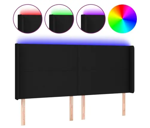 Gultas Galvgalis Ar Led, 203X16X118/128 Cm, Melns Audums Vidaxl