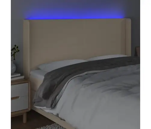Gultas Galvgalis Ar Led, 203X16X118/128 Cm, Krēmkrāsas Audums Vidaxl