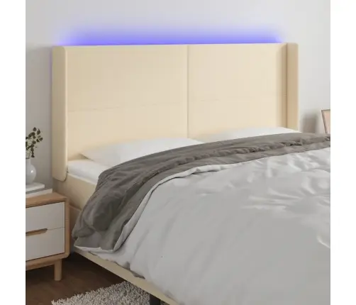 Gultas Galvgalis Ar Led, 203X16X118/128 Cm, Krēmkrāsas Audums Vidaxl