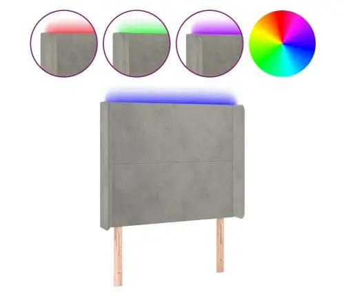 Gultas Galvgalis Ar Led, 93X16X118/128 Cm, Gaiši Pelēks Samts Vidaxl