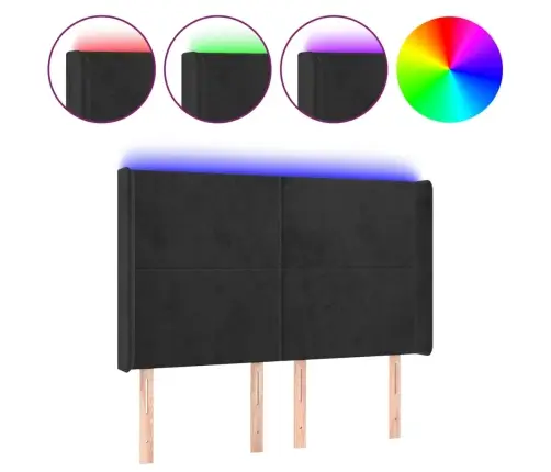 Gultas Galvgalis Ar Led, 147X16X118/128 Cm, Melns Samts Vidaxl