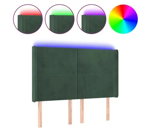 Gultas Galvgalis Ar Led, 147X16X118/128 Cm, Tumši Zaļš Samts Vidaxl