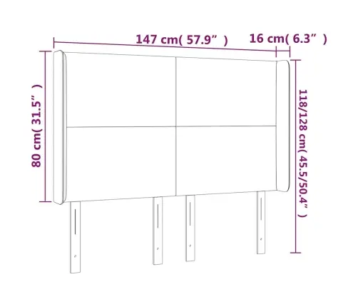 Gultas Galvgalis Ar Led, 147X16X118/128 Cm, Tumši Zaļš Samts Vidaxl