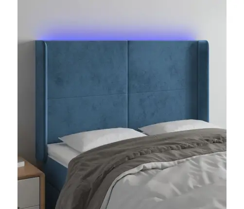 Galvūgalis Su Led, Tamsiai Mėlynas, 147X16X118/128cm Aksomas Galvūgalis Su Led, Tamsiai Mėlynas, 147X16X118/128cm Aksomas