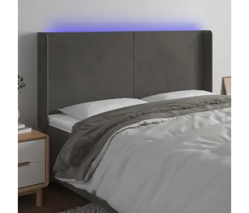 Gultas Galvgalis Ar Led, 163X16X118/128 Cm, Tumši Pelēks Samts Vidaxl Gultas Galvgalis Ar Led, 163X16X118/128 Cm, Tumši Pelēks Samts Vidaxl