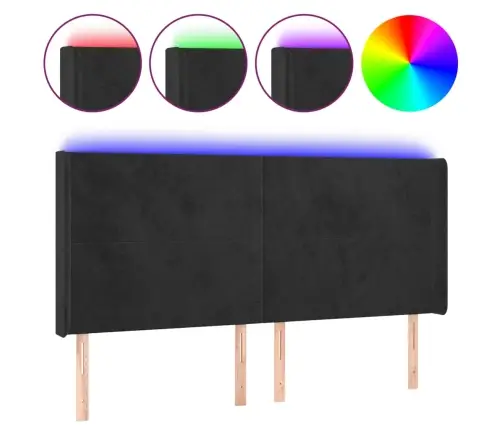 Led-Voodipeats, Must, 163X16X118/128 cm Samet