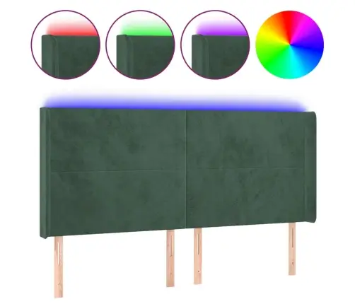 Galvūgalis Su Led, Tamsiai Žalias, 163X16X118/128cm Aksomas