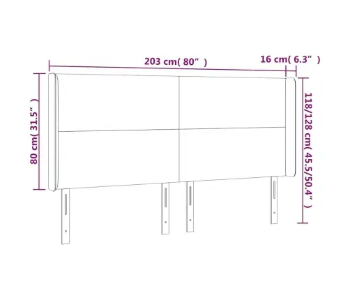 Gultas Galvgalis Ar Led, 203X16X118/128 Cm, Tumši Zaļš Samts Vidaxl