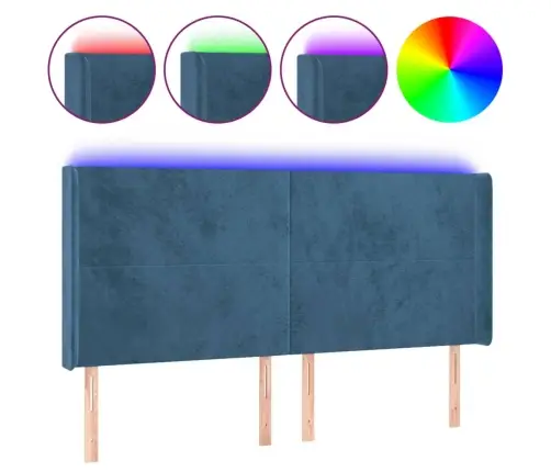 Gultas Galvgalis Ar Led, 203X16X118/128 Cm, Tumši Zils Samts Vidaxl