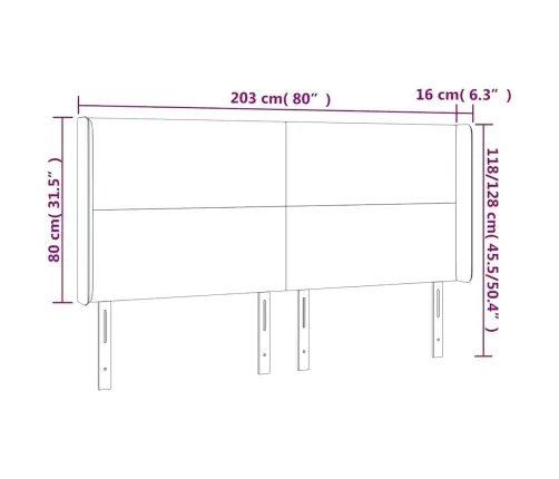 Gultas Galvgalis Ar Led, 203X16X118/128 Cm, Tumši Zils Samts Vidaxl