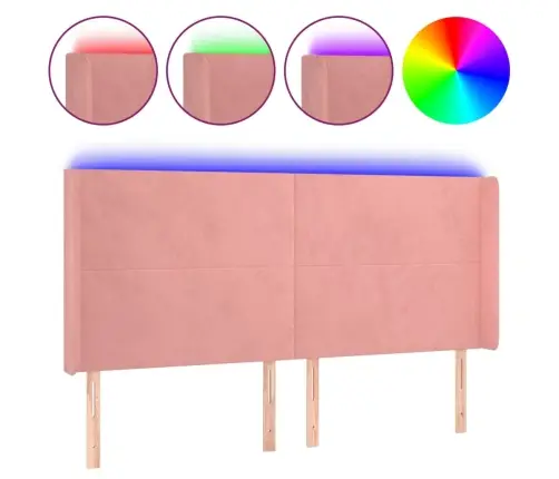 Gultas Galvgalis Ar Led, 203X16X118/128 Cm, Rozā Samts Vidaxl