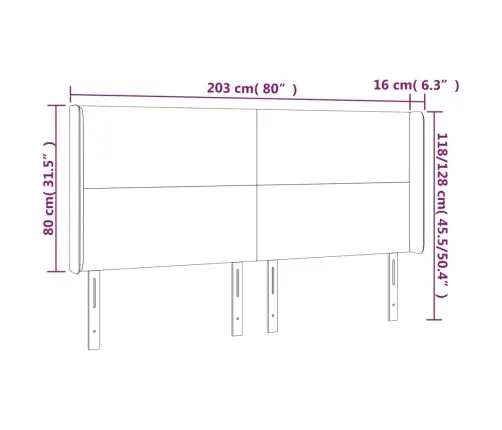 Gultas Galvgalis Ar Led, 203X16X118/128 Cm, Rozā Samts Vidaxl