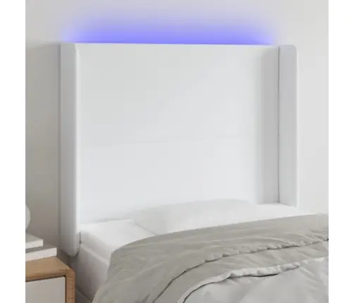 Gultas Galvgalis Ar Led, 93X16X118/128 Cm, Balta Mākslīgā Āda Vidaxl
